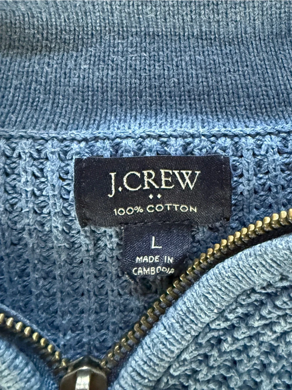 J. Crew Men’s Large Sophisticated Light Blue Waffle-Knit Quarter Zip Sweater